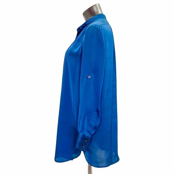 KENNETH Cole REACTION Solid Blue Pleated Yoke Long Sleeve Button Down Blouse - Picture 3 of 12